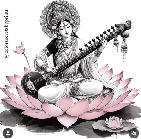 Hindu Godesses Art, Saraswati Devi Sketch, Saraswati Painting Art Sketch, Painting Competition Poster, Durga Maa Pencil Sketch, Sarswati Maa Drawings, Saraswati Goddess Paintings Sketch, Saraswati Goddess Drawing, Saraswati Mandala Art