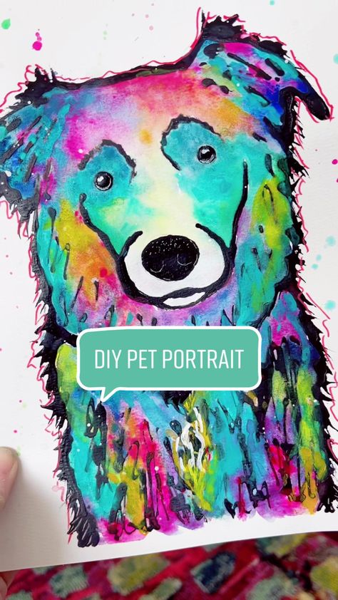 Diy Pet Painting, Diy Dog Art Ideas, Watercolor Animal Portraits, Paint Dog Easy, Easy Watercolor Dog, Abstract Pet Portraits, Diy Dog Paintings On Canvas, Dog Paintings Easy, Diy Dog Art