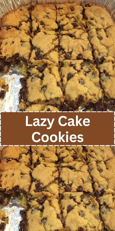 Lazy Cake Cookies Lazy Chocolate Chip Cookie Bars, Lazy Cake Cookies, Cake Mix Chocolate Chip Cookies, Lazy Cake, Cake Mix Cookie Bars, Dump Recipes, Cake Mix Cookie Recipes, Easy Chocolate Chip Cookies, Amazing Desserts