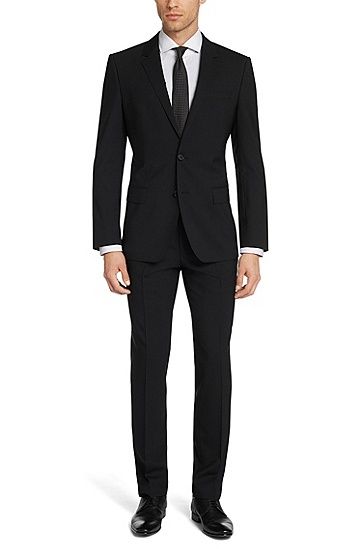 Black Fitted Suit, Groom Suit Black, Formal Suits Men, Best Indian Wedding Dresses, Terno Slim, Suit Fit Guide, Hugo Boss Suit, Stylish Mens Suits, Black Suit Men