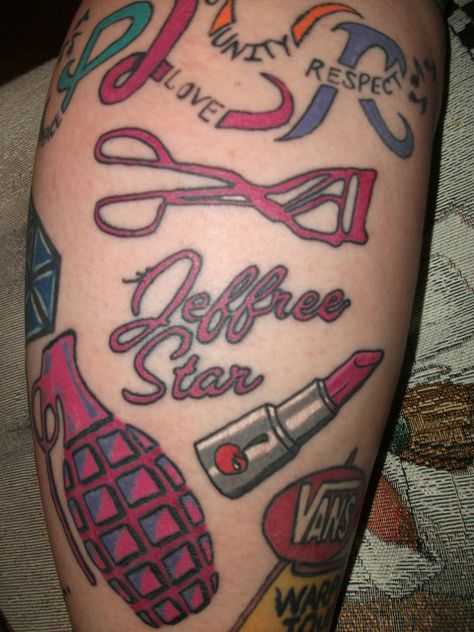 Jeffree Star tribute tattoo done by Me. Jeffree Star Tattoos, Tribute Tattoo, Jeffrey Star, Tribute Tattoos, Star Tattoo, Tattoo Work, Ink Ideas, Star Tattoos, Jeffree Star