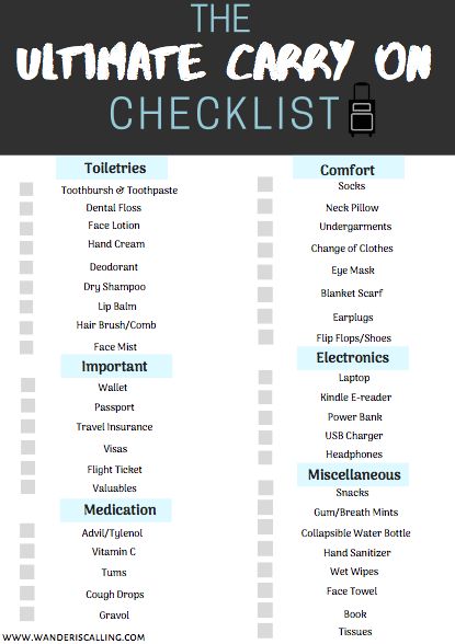 The ultimate carry on bag essential checklist. We have provided a list of 40 items that you can keep with you in your packed luggage. Keep this flight packing list handy for all your travels. With this printable checklist, packing for a trip will never be difficult again! Flight Packing List, Packed Luggage, Holiday Packing Lists, Packing For A Trip, Packing Essentials List, Travel Packing Checklist, Road Trip Packing List, Travel Bag Essentials, Carry On Packing