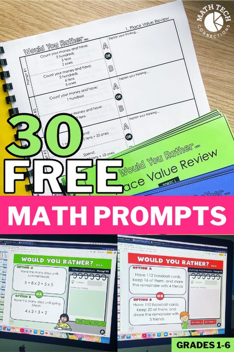 Get your students writing & talking about math with this FREE sample of Would You Rather math prompts for grades 1-6. Fill out the form below and you’ll receive an email with 30 FREE math prompts! Shop Grade Level Bundles Save 20% off through Sunday, September 25th! Each set includes THREE options! 1. No-Prep Worksheets […] Math Writing Prompts, Math Journal Prompts, Family Math Night, Math Night, Fifth Grade Resources, Fourth Grade Resources, Sixth Grade Math, Math Journal, Math Writing