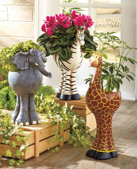 Garden Plant Pots, Animal Planters, African Decor, Humming Bird Feeders, Ceramic Animals, Giraffes, Garden Ornaments, Zebras, Garden Planters