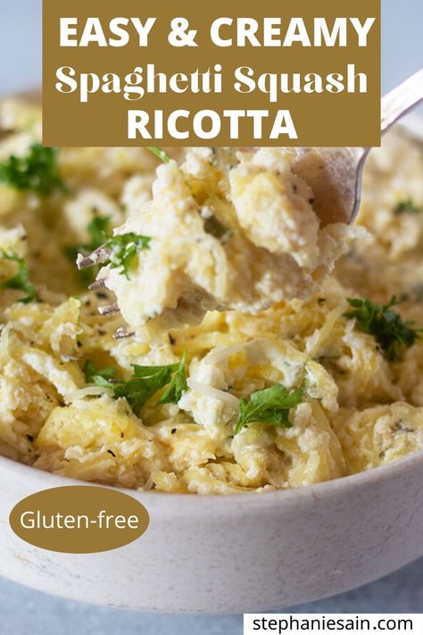 Spaghetti Squash Ricotta, Ricotta Spaghetti Squash, Spaghetti Squash Recipes Vegetarian, Squash Recipes Vegetarian, Ricotta Spaghetti, Recipes Using Ricotta Cheese, Recipe Using Ricotta, Easy Spaghetti Squash, Spaghetti Squash Recipes Easy