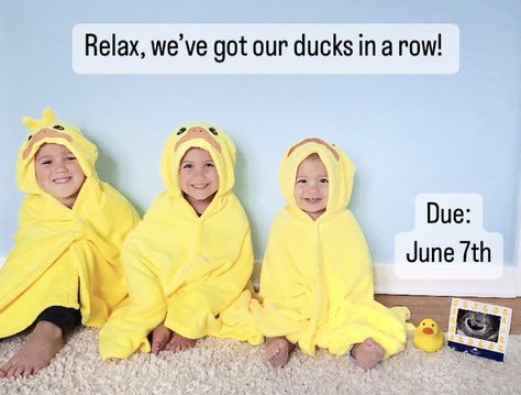 Baby Number 4 Announcement: Ducks in a row Baby Number 6 Announcement, Baby 4 Announcement Ideas, Baby Number 5 Announcement, 5th Baby Announcement, Baby Number 4 Announcement Funny, 3rd Baby Announcement With Siblings, Pregnancy Announcement 4th Baby, Baby Number 4 Announcement, Fourth Baby Announcement