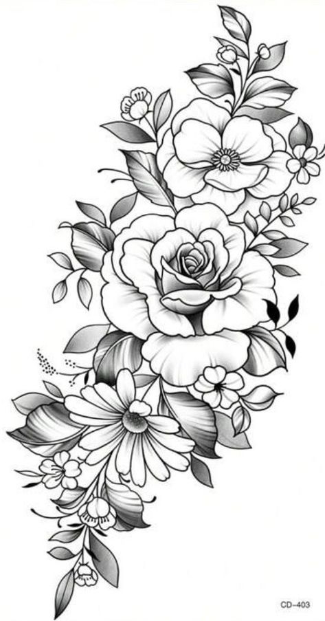 Black And Grey Floral Tattoo Forearm, Rose Vine Drawing, Ankle Tattoo Ideas, Collarbone Tattoos, Flower Tattoo Stencils, Half Sleeve Tattoo Stencils, Unique Half Sleeve Tattoos, Men's Tattoos, Cute Tattoo Ideas