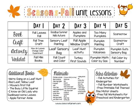 Free Week Long Fall Themed Preschool Lesson Plans - Seasons Weekly Themes Part 3 - This Crafty Mom 1st Grade Weekly Themes, Fall Season Lesson Plans, Fall Prek Lesson Plans, Preschool Fall Theme Lesson Plans, Back To School Theme Preschool Lesson Plans, October Preschool Curriculum, Toddler Fall Lesson Plans, October Themes For Daycare, Fall Lesson Plans For Kindergarten