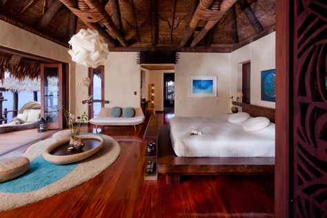 Overwater Villa Bedroom at Laucala Island Resort Laucala Island, Fiji Hotels, Wc Decoration, Fiji Resort, Private Island Resort, Yabu Pushelberg, Modern Luxury Bedroom, Overwater Bungalows, Most Luxurious Hotels