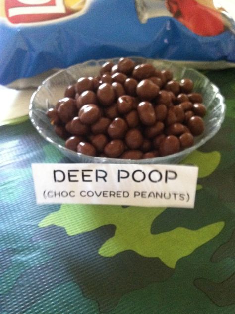 Duck Dynasty birthday party. Deer Droppings, Duck Dynasty Party, Backyard Party Food, Hillbilly Party, Hunting Birthday Party, Camo Birthday Party, Woodland Squirrel, Squirrel Food, White Trash Party