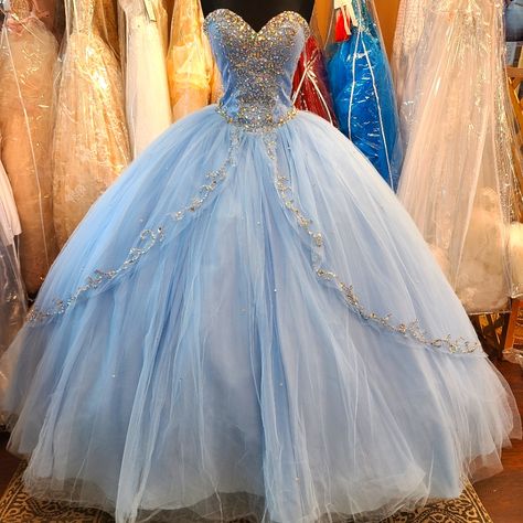 Quince Paris Theme, Winter Wonderland Dress Sweet 16, Light Blue And Gold Quinceanera Dress, Cinderella Dress Quinceanera, Light Blue Quinceanera Invitations, Light Blue And Gold Quince, Light Blue And Gold Quinceanera Theme, Light Blue Quince Decorations, Dusty Blue Quinceanera Dresses