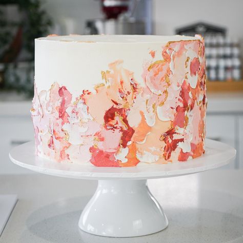 Painted Buttercream Brush Strokes Watercolor Wedding Cake Buttercream, Colorful Buttercream Cake, Painting With Buttercream, Impressionist Cake, Painted Cakes Buttercream, Tortas Buttercream, Painted Birthday Cake, Painted Buttercream Cake, Bolo Buttercream