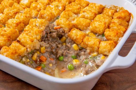 This Midwestern Casserole Is a Favorite for a Reason Cattle Drive Casserole, Tater Tot Hotdish, Hotdish Recipes, Easy Ground Beef Recipes, Easy Ground Beef, Cattle Drive, Tot Casserole, Tater Tot Casserole, Crowd Pleasing Recipes