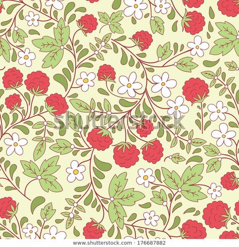 Raspberry Pattern, Floral Textile, Cellphone Case, Russian Style, Leaves Vector, Botanical Wallpaper, Seamless Textures, A Level Art, Pattern Vector