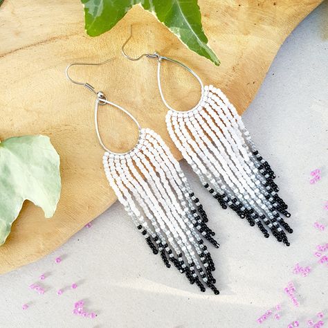 Dangle Beaded Earrings, Grey Earrings, Beaded Fringe Earrings, Gray Earrings, Find Color, Earrings White, Beaded Fringe, Seed Bead Earrings, Fringe Earrings