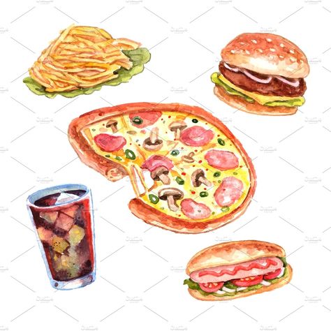 Spaghetti Clipart, Fast Food Lunch, Pizza Watercolor, Italian Fast Food, Sushi Pizza, Pizza Drawing, Product Sticker, Western Dishes, Food Logo Design Inspiration