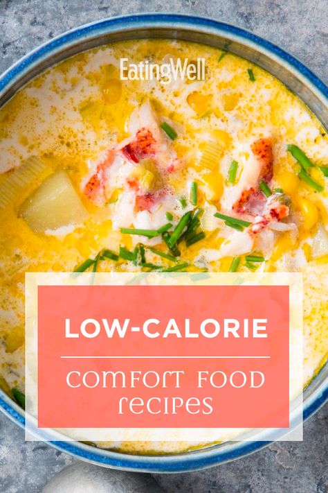 Feel good recipes that are also good for you. Our cozy casseroles, healthier meatloaf, creamy mac and cheese, lighter lasagna and more classic comfort food recipes are healthier versions of the classics. #lowcalorie #lowcal #lowcaloriefoods #lowcaloriemeals #lowcalorieideas #lowcalfoods #low #calorie #recipe #eatingwell #healthy Healthier Comfort Food Recipes, Low Cholesterol Recipes For Picky Eaters, Low Calorie Sunday Dinner Ideas, Lightened Up Recipes, Low Calorie Fall Dinners, Low Calorie Comfort Food Dinners, Healthy American Recipes, Low Calorie Winter Meals, Low Calorie Comfort Food Recipes