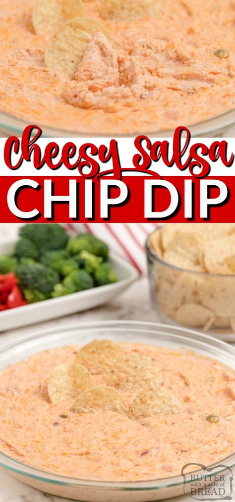 Cheesy Salsa Dip made with cream cheese, salsa, sour cream and cheddar cheese. This cream cheese salsa dip is baked and served warm with chips for an easy appetizer everyone loves! Taco Dip With Cream Cheese And Salsa, Dip With Salsa And Cream Cheese, Sour Cream Salsa Dip, Dips With Salsa, Salsa Dips For Parties, Cream Cheese Mayo Dip, Mexican Dip With Cream Cheese, Nacho Dip With Cream Cheese, Cheese And Salsa Dip