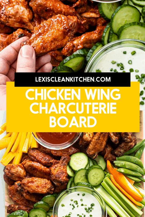 Chicken Wing Board Ideas, Wing Charcuterie Board, Chicken Wing Party, Charcuterie Party, Asian Dipping Sauce, Lexi's Clean Kitchen, Wings Recipe Buffalo, Crispy Chicken Wings, Charcuterie Inspiration