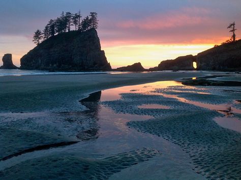 Each sandy beach has a separate trail and is a fairly easy to get to.  The three beaches are part of the Quillayute Needles National Wildlife  Refuge. First Beach, made famous from the Twilight movie sagas,  can be accessed by car. Second Beach is only a mile trek and starts at  the trailhead on the Quileute Indian Reservation. Third Beach is  a 1.6-mile trek to the beach, which can get kind of messy and slick  during stormy weather. La Push Beach, Olympic National Park Washington, Port Angeles, Olympic National Park, Wonders Of The World, The Great Outdoors, Places To See, State Parks, Places To Travel