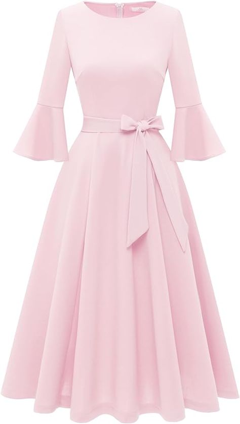 Amazon.com: Pink Dresses for Women Cocktail Dresses for Women Formal Dresses for Wedding Guest Bell Sleeve Bridesmaid Dress Date Birthday Dress Pink 2XL : Clothing, Shoes & Jewelry Tailored Outfits, Midi Evening Dress, Elegant Fashion Outfits, Dresses For Wedding Guest, Modest Dresses Casual, فستان سهرة, Trendy Summer Outfits, Waist Workout, Womens Cocktail Dresses