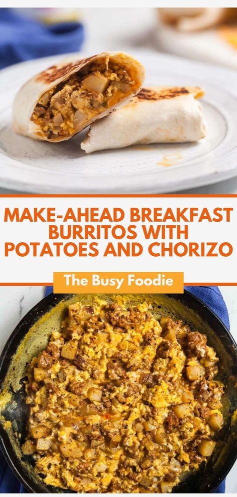 Breakfast Burritos With Potatoes, Chorizo Recipes Breakfast, Egg And Potato Breakfast, Chorizo Breakfast Burrito, Green Chile Salsa, Best Breakfast Burritos, Potato And Egg Breakfast, Egg And Potato, Make Ahead Breakfast Burritos