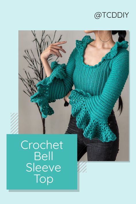 Crochet Bell, Crochet Bell Sleeve, Crochet Spring, Modern Crochet Patterns, Crochet Ruffle, Step By Step Crochet, Ruffle Bell Sleeve, Photo Pattern, Spring Ideas