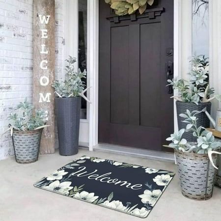 Welcome Mats for Front Door,Absorbent Resist Dirt Indoor Outdoor Front Door Rugs Description: Material: Polyester Shape :Rectangle Mat : 40 x 60cm Applicable Scope: Hallway ; Entrance ; Door ; Outdoor ; Living Room ; Lobby ; Kitchen. Slip Resistance:,Abrasive Resistance; Anti-Slip PVC Fabric feel soft and comfortable,flexible,static,anti-static. Can gentle hand wash. No odor,no harmful logistics. Wear-resistant and,washing fastness of 3 or more,never fade. Package Include : 1x Flower Mat Note: P Outside Door Decor Front Entry Apartment, Front Door Outside Entrance Ideas, Outside Entrance Ideas, Home Entrance Outdoor, Outdoor Entryway Decor, Entrance Outdoor, Front Doormat, Front Door Rugs, Patio Floor