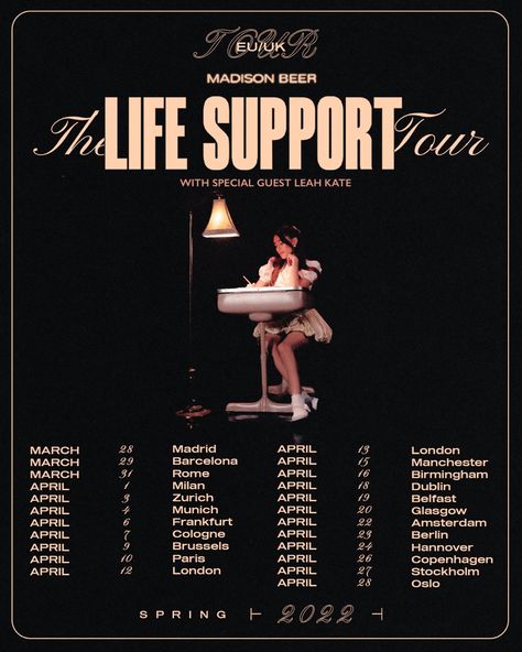 Madison Beer Tour, Life Support Tour, Estilo Madison Beer, Beer Prints, Graphic Design Tutorials Learning, Beer Poster, Tour Poster, Dream Concert, 1 April