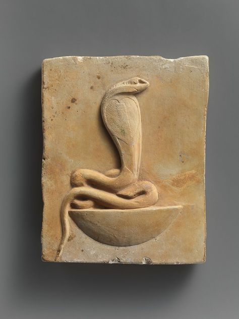 Relief plaque of cobra on a neb basket | Late Period–Ptolemaic Period | The Met Egypt Museum, Late Period, Ancient Egypt Art, Egypt Art, Relief Sculpture, Old Paintings, Egyptian Gods, Egyptian Art, Ancient History