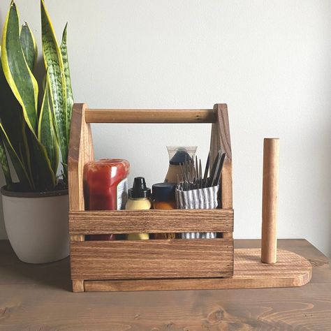 Small Woodworking Projects Woodworking Kitchen Projects, Wooden Tool Caddy, Bbq Caddy, Table Caddy, Cutlery Caddy, Condiment Bottles, Beer Carrier, Condiment Caddy, Drink Carrier