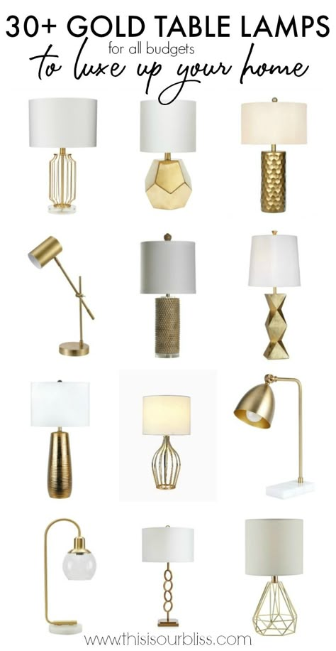 30  Gold Table Lamps to Luxe up Your Home | This is our Bliss Gold Bedroom Lamps Bedside Tables, Gold Table Lamps For Bedroom, Gold Living Room Lamp, Gold Bedroom Lamp, Gold Bedroom Lamps, Gold Bedside Table Lamp, Gold Nightstand Lamp, Gold Accessories Bedroom, Gold Lamps Bedroom Night Stands