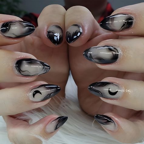 Fairy Grunge Nails, Black Nail Art Ideas, Ongles Goth, Nail Art Halloween, Milky Nails, Nagel Tips, Goth Nails, Nail Art Set, Her Nails