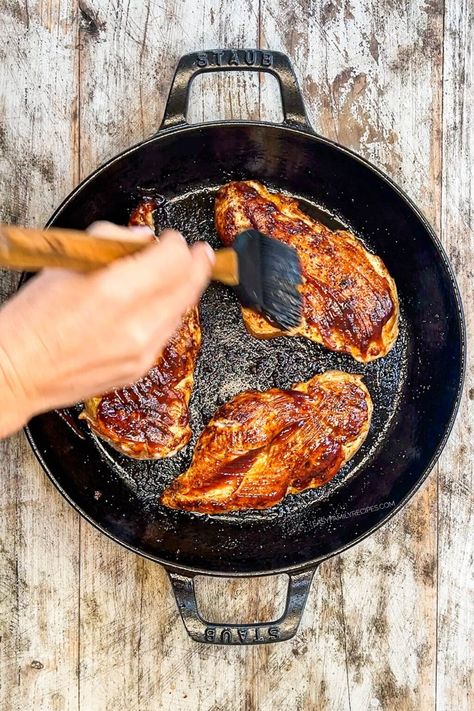 This 30 Minute Baked BBQ Chicken Breast is a summer recipe you can enjoy all year long! The chicken is slathered in a sweet, smoky, savory spice blend, covered in BBQ sauce, then baked until tender and juicy. Serve this Oven-Baked BBQ Chicken with any of your favorite summer side dishes. It's a meal that the whole family will love that takes just 5 minutes to prep. Serve this BBQ Oven Baked Chicken as is or shred it up and use it in another recipe! Baked Bbq Chicken Breast, Bbq Baked Chicken Breast, Baked Bbq Chicken Recipes, Bbq Chicken Breast Recipe, Oven Baked Bbq Chicken, Easy Bbq Recipes, Savory Spice, Bbq Chicken Thighs, Bbq Chicken Breast