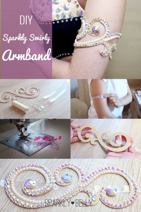 DIY Sparkly Swirly Armband - belly dance, ballroom jewelry - SPARKLY BELLY Diy Dance Costumes, Belly Dance Costumes Diy, Dance Diy, Cuffs Diy, Ballroom Jewelry, Belly Dance Accessories, Dance Ballroom, Fairy Cosplay, Belly Dance Jewelry