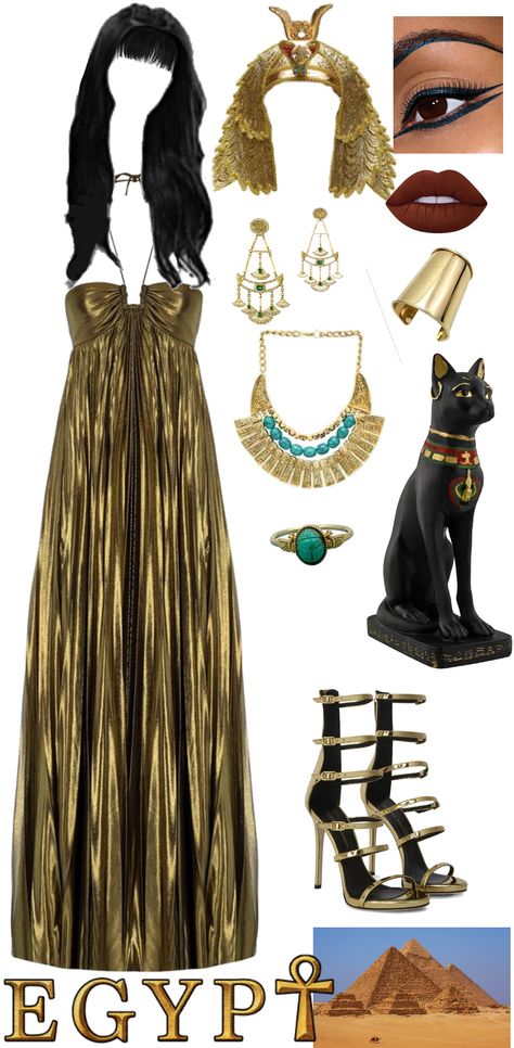 Egyptian Festival Outfit, Egypt Inspired Outfits, Ancient Egypt Inspired Outfits, Homemade Egyptian Outfit, Ancient Egyptian Clothing Queens, Cleopatra Outfit Ancient Egypt, Egyptian Dress Up, Egyptian Goddess Aesthetic Outfit, Nefertiti Outfit