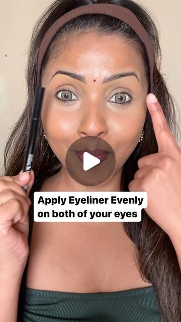 Dipti Kenekar on Instagram: "Try this to apply Identical eyeliner on both eyes✌🏾 Follow me @diptisenthil for easy makeup tips✨  @nyxcosmetics epic liner  . . . . . . #ultabeauty #brownskingirls #makeupforbrownwomen #nycblogger #newyorkmakeupartist #makeuphacks #indianmakeupartist #makeuptutorial #indianwedding #brownskinlipstick #njmakeupartist #kareenakapoor #makeuptransformation #brownskinmakeup #bollywood #glow" Easy Eyeliner With Pencil, Indian Eyeliner Look, Liquid Eyeliner Hacks, How To Line Your Eyes, How To Put On Eyeliner For Beginners, Easy Winged Eyeliner For Beginners, Eyeliner Asian Eyes, Perfect Eyeliner Tutorial, Eyeliner Tricks For Beginners