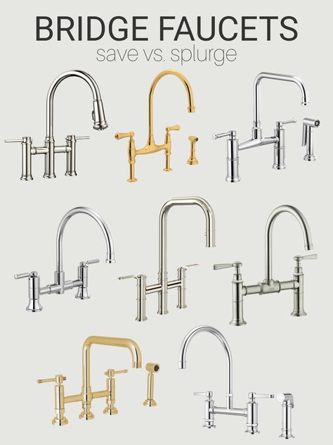 Looking for a kitchen bridge faucet? I’ve rounded up some of my favourite save and splurge options, including the faucet we selected to install in our new modern farmhouse kitchen! Bridge Faucet Kitchen - Kitchen Faucets Farmhouse - Kitchen Faucet Ideas Kitchen Bridge Faucets, Kitchen Faucets 2024, Farmhouse Kitchen Faucet Ideas, Polished Nickel Kitchen Faucet, Modern Farmhouse Bungalow, Kitchen Faucets Farmhouse, Kitchen Faucet Ideas, Polished Nickel Kitchen, Sink For Kitchen