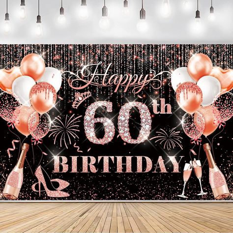 PRICES MAY VARY. 【Happy 60th Birthday Banner】The 60th birthday decorations features a warm rose gold color scheme, 60th birthday decorations for woman with the words "Happy 60th Birthday" printed in the middle. In addition, birthday elements such as balloons, high heels and crown have been added to add more festive details to your birthday themed party, creating a joyful and warm atmosphere to your party 【Perfect Size】This 60th birthday decorations for women is large enough to serve as a birthda 60 Th Birthday Decoration Ideas, Birthday 60th Ideas For Women, 60th Birthday Party Decorations For Mom, 60th Birthday Party For Women, 60tg Birthday Ideas Mom, 60th Birthday Themes For Women, 60th Bday Party Ideas Mom, Happy 60th Birthday Woman, 60th Birthday Party Themes For Women