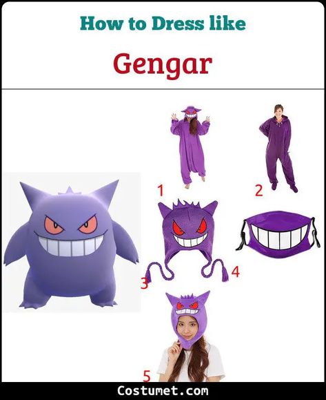 Gengar Costume from Pokémon for Cosplay & Halloween 2023 Gengar Costume, Purple Pokemon, Types Of Ghosts, Pokemon Costumes, Ghost Type, Pointed Ears, Easy Costumes, Halloween 2023, Cosplay Halloween