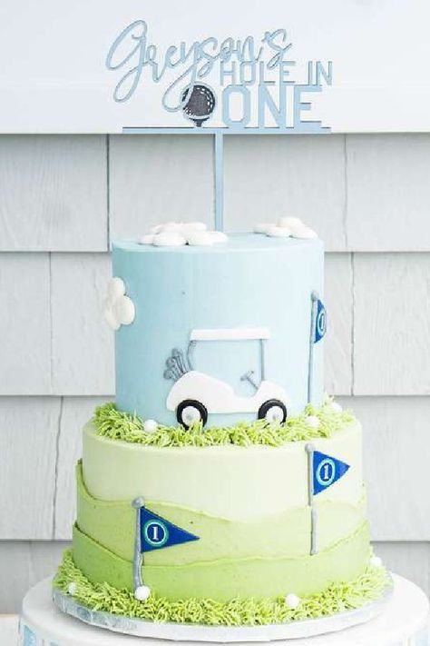 Hole In One Golf Cake, Smash Cake Golf Theme, Golf Themed 1st Birthday Cake, Golf Themed First Birthday Cake, Golf 1st Birthday Cake, Golf Theme Birthday Cake, First Birthday Golf Cake, Golf Themed 1st Birthday Party, Toddler Golf Birthday Party