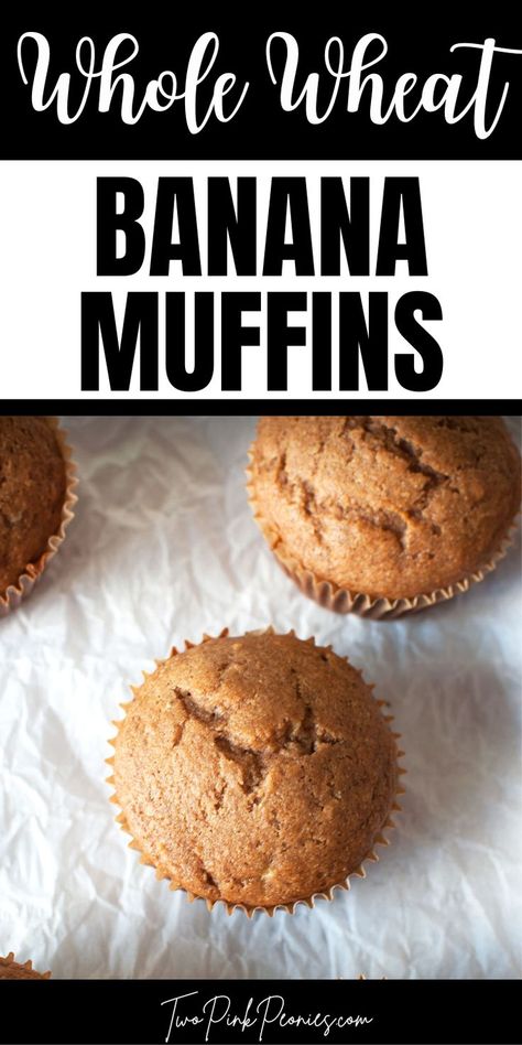 Text whole wheat banana muffins with an image of a muffin below it Wheat Flour Banana Muffins, Banana Muffins Whole Wheat Flour, Banana Muffins For Diabetics, Whole Wheat Banana Nut Muffins, High Fibre Banana Muffins, Quick Healthy Muffins, Banana Muffins For Toddlers, Whole Wheat Flour Recipes, Banana Muffins No Sugar