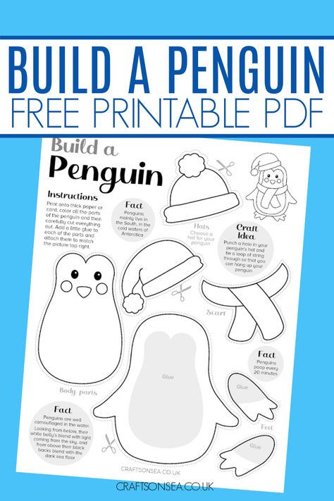 Build a Penguin Template: FREE Cut and Paste Craft Free Printable Penguin Template, January Crafts For Adults Diy, Penguins For Preschool, January Arts And Crafts For Kids, January Crafts For Kids Preschool, January Activities For Kids, Penguins Crafts, Build A Penguin, January Preschool Crafts