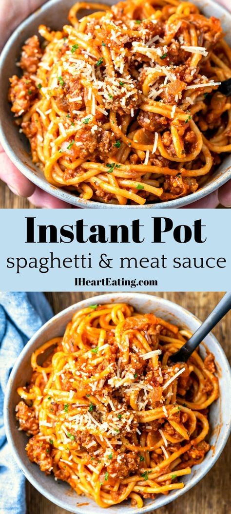 Instant Pot Spaghetti and Meat Sauce - I Heart Eating Pressure Cooker Spaghetti, Spaghetti And Meat Sauce, Instant Pot Spaghetti Recipe, Meat Sauce Recipe, Spagetti Recipe, Instant Pot Spaghetti, Eating Spaghetti, Instant Pot Pasta Recipe, Spaghetti Meat Sauce