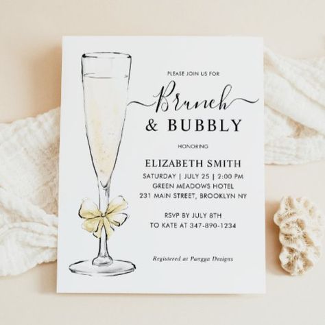 $1.28 | Elegant Chic Gold Brunch and Bubbly Bridal Shower - budget bridal shower invitation, brunch and bubbly, gold, elegant modern script calligraphy, wine flute glass, ribbon bow, bridal shower, rustic, stylish, girly Brunch Bubbly Invitation, Bridal Shower Brunch Invites Invitations, Brunch And Bubbly Bridal Shower Ideas Invitations, Bridal Shower Decorations Elegant Brunch, Elegant Bridal Brunch, Boozy Brunch Bridal Shower Decor, Bridal Shower Ideas Modern, Bubbles Bridal Shower Theme, Bubbles And Brunch Bridal