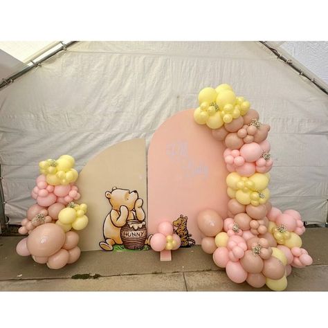 GoldenFoxCraftsLlc on Instagram: "Oh Baby Shower 🍯 🐝 . . . . #ohbaby #babyshower #balloondecor #balloongarland #balloons #itsagirl #tuftexcameo #ballooniapastelyellow #ballooniapastelpink #hunny #hunnybees #pooh #poohbabyshower #winniethepooh #babyshowerideas #classictheme #pink #winniethepoohbabyshower" A Little Hunny Is On The Way Back Drop, Winnie The Pooh Baby Shower For Girl, Disney Girl Baby Shower Ideas, Girl Baby Shower Winnie The Pooh, Piglet Baby Shower Ideas, Winnie The Pooh Baby Shower Girl, Winnie De Pooh Baby Shower Ideas, Winnie The Pooh Baby Shower Ideas Girl, Pink Winnie The Pooh Baby Shower Ideas