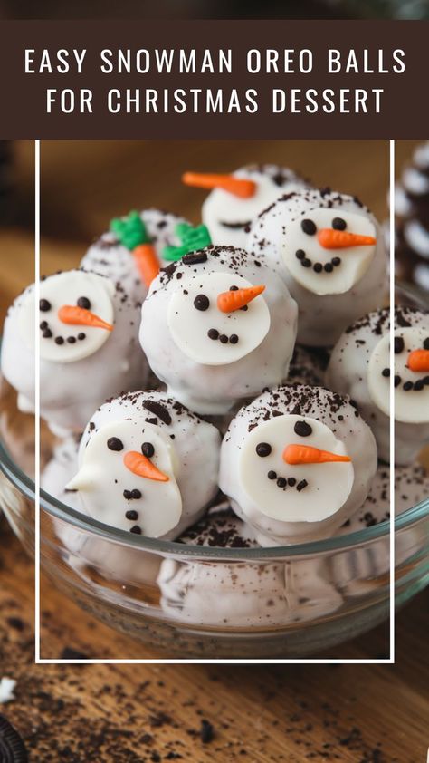 These adorable Snowman Oreo Balls are a must-have for your holiday dessert table! Made with crushed Oreos and cream cheese, then shaped and decorated like snowmen, they’re as cute as they are delicious! Perfect for kids and adults alike. ☃️🍫 #ChristmasTreats #OreoBalls #SnowmanDesserts #HolidayBaking #FestiveSnacks Snowman Oreo Balls, Oreos And Cream Cheese, Holiday Dessert Table, Cream Cheese Oreo, Fun Holiday Treats, Holiday Desserts Table, Oreo Balls, Crushed Oreos, Christmas Treat