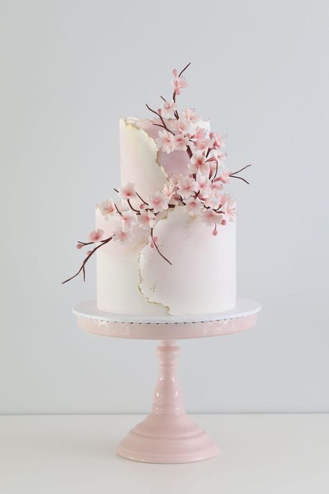 Blossom Wedding Cake, Wedding Colour Schemes, Cherry Blossom Wedding Cake, Cherry Blossom Party, Sakura Wedding, Cherry Blossom Cake, Wedding Color Schemes Spring, Cherry Blossom Theme, Kiss The Bride