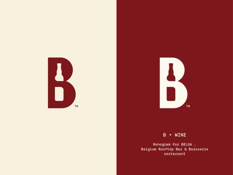 Belga Bar & Brasserie Logo Wine Bottle Logo, Wine Logo Design, Beer Logo Design, Beer Drawing, Pub Logo, Logo Luxe, Luxe Logo, Logo Design Inspiration Vintage, Bottle Logo