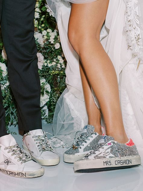 2023 Wedding Shoes, Custom Wedding Golden Goose, Wedding Shoes After Party, Golden Goose Wedding Shoes, Custom Wedding Sneakers, Bride Reception Shoes, Golden Goose Wedding, Wedding Golden Goose, Reception Shoes For Bride